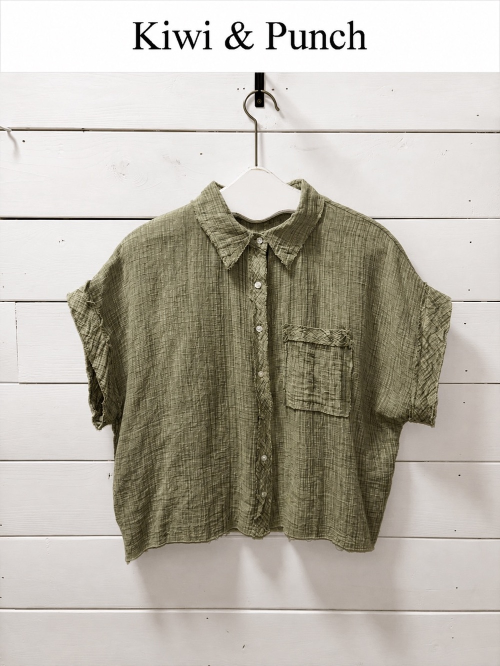 Kiwi & Punch Textured Boxy Shirt Sage Green XL NWT